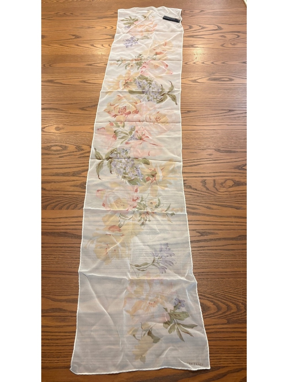 Vintage Ellen Tracy 100% Silk Floral Sheer Chiffon Scarf wrap 10" x 52"